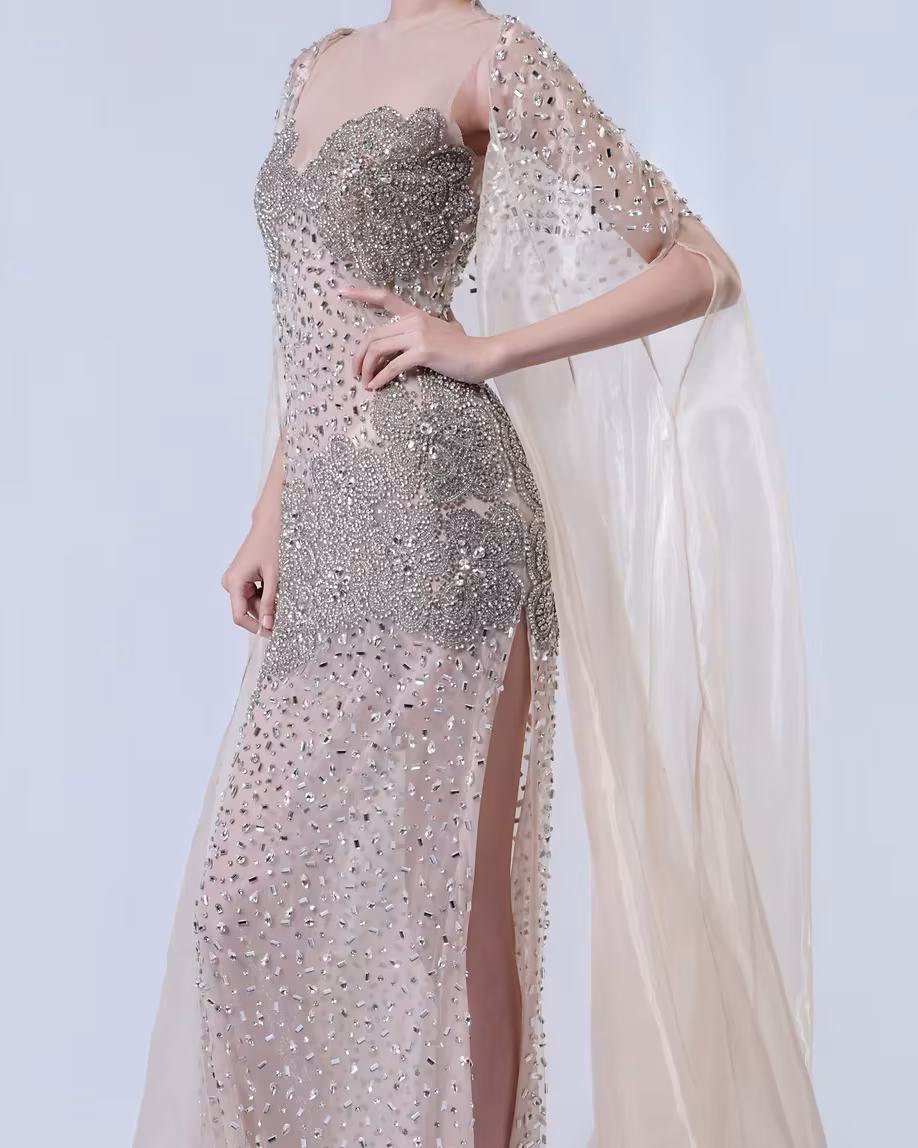 Champagne Cascade Gown — embellishment detail