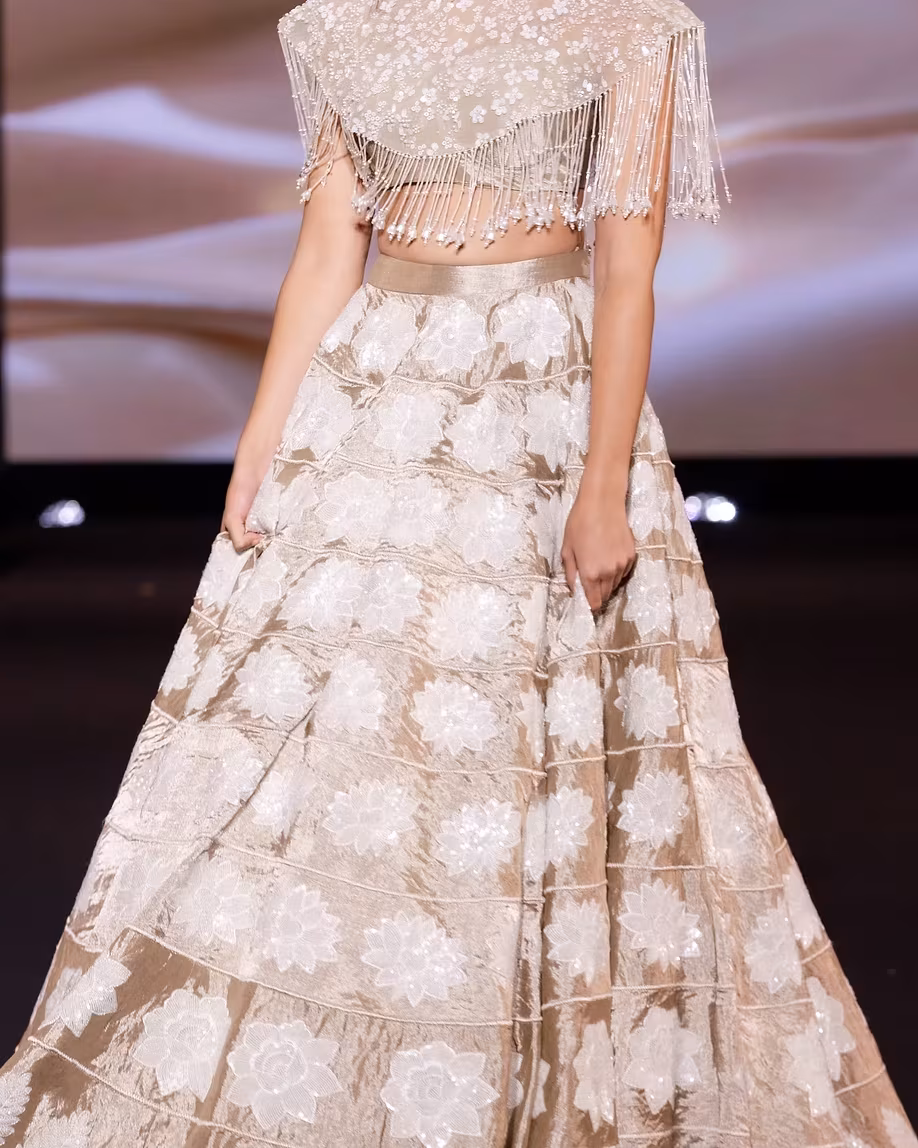 Ivory Fringe Lehenga — blouse and fringe detail