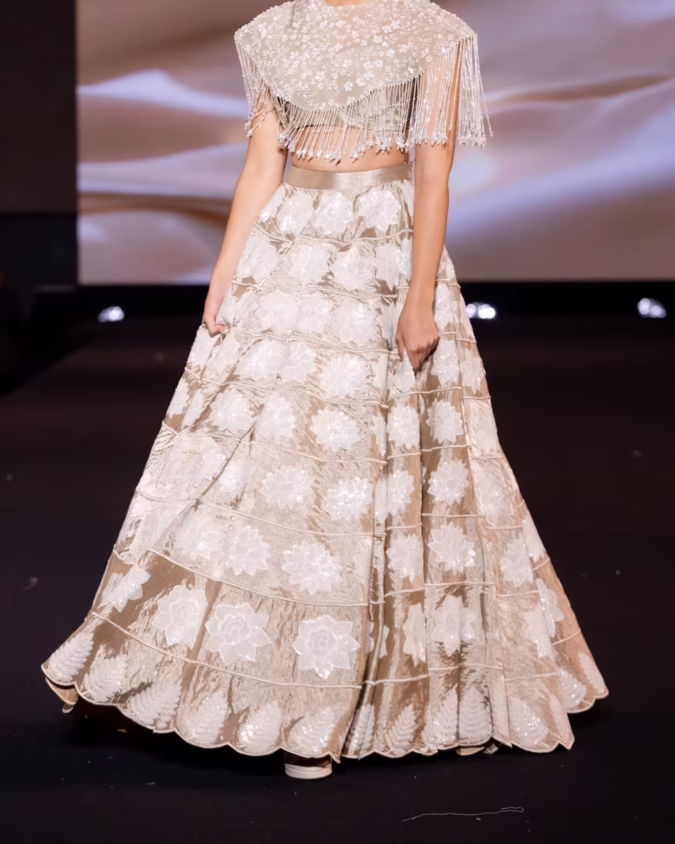 Ivory embroidered lehenga skirt detail