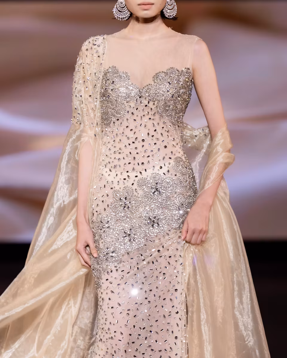 Pearl beadwork drape detail